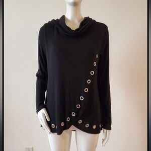 Beldini Black Cowl Neck Sweater with Grommet Details Size M